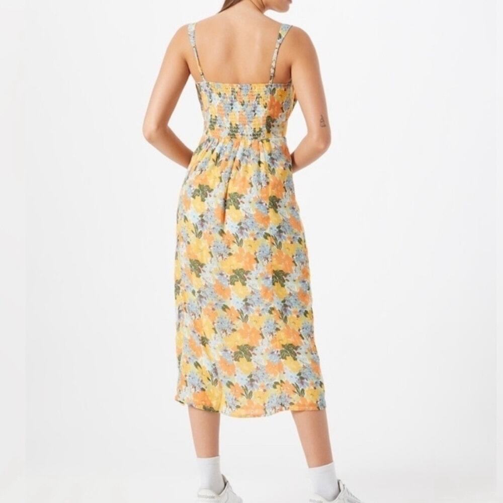 Abercrombie & Fitch Floral Gathered Front Midi Dress Women's Large Yellow - Picture 8 of 16